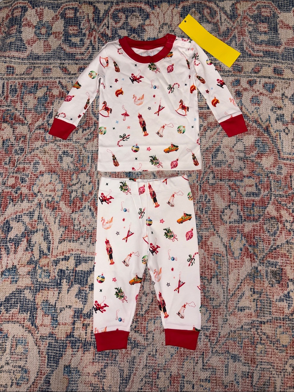 Lake Pajamas Kids Pima Long Long Pajama Set in Ornaments SZ 12-18 Months NEW